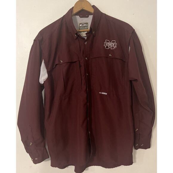 DRAKE WATERFOWL Mens Medium Mississippi State Vented Short Sleeve Button‎ Shirt - Picture 1 of 8